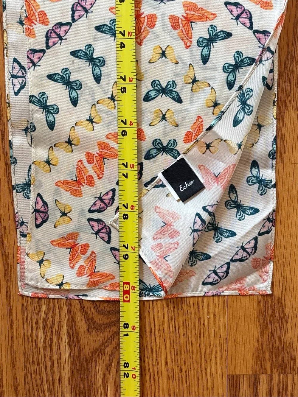 Lot of 2 Echo 100% Silk Hot Pink White Chervon Stripes Square Scarf & Butterfly